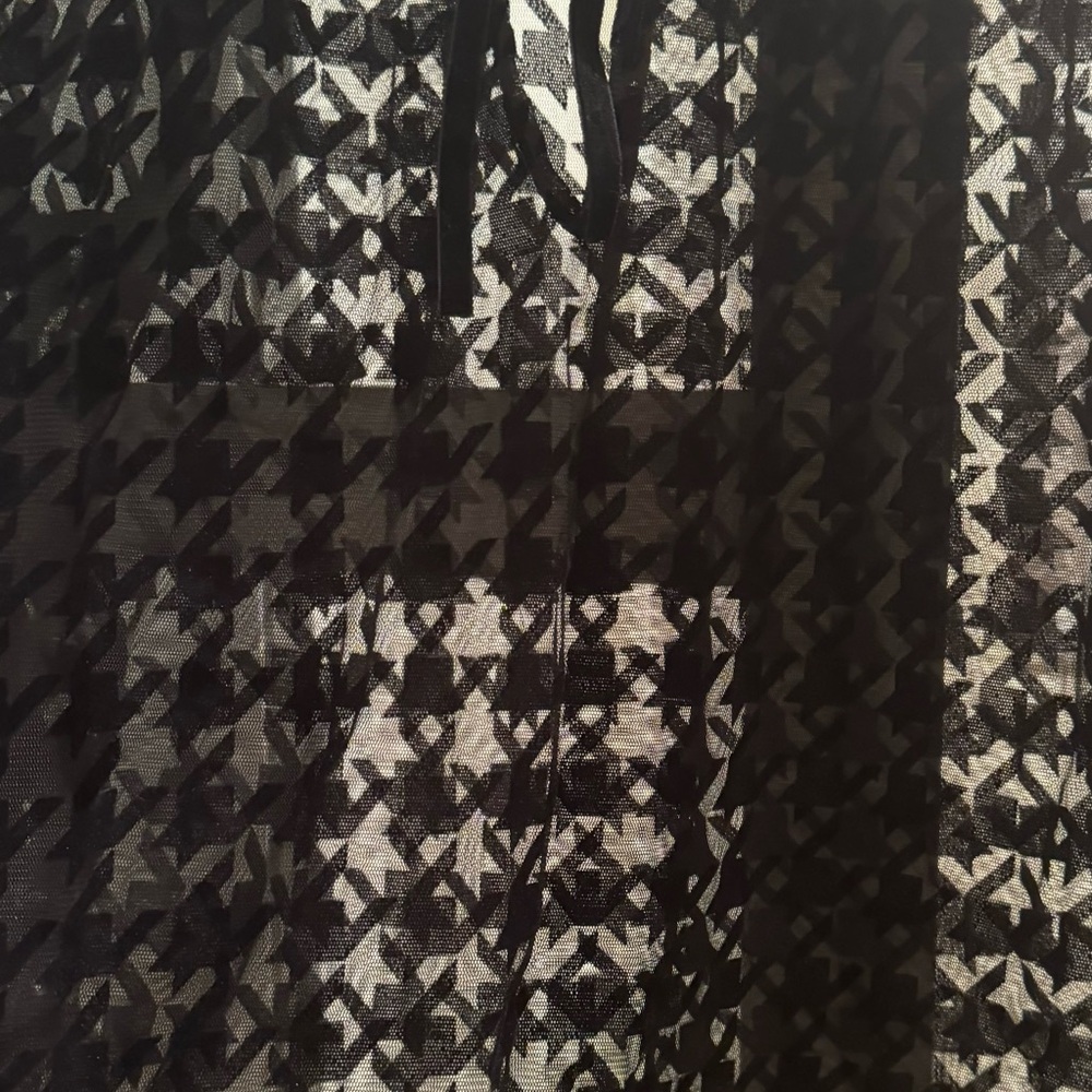 NWOT-Zara Houndstooth Pattern Velvet Bow Belt Black Extra Small Blouse - Picture 2 of 7